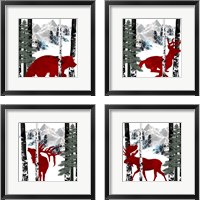 Framed 'Winter Wildlife 4 Piece Framed Art Print Set' border=