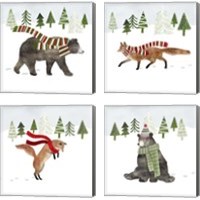 Framed 'Woodland Christmas 4 Piece Canvas Print Set' border=
