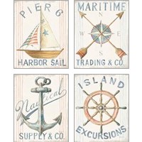 Framed Floursack Nautical  4 Piece Art Print Set