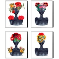 Framed 'Flower Crown Silhouette 4 Piece Canvas Print Set' border=