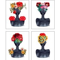 Framed Flower Crown Silhouette 4 Piece Art Print Set