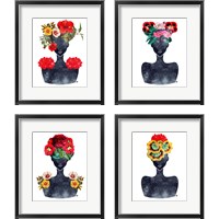 Framed 'Flower Crown Silhouette 4 Piece Framed Art Print Set' border=