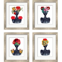 Framed 'Flower Crown Silhouette 4 Piece Framed Art Print Set' border=