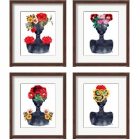 Framed Flower Crown Silhouette 4 Piece Framed Art Print Set