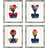 Framed 'Flower Crown Silhouette 4 Piece Framed Art Print Set' border=