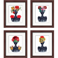 Framed 'Flower Crown Silhouette 4 Piece Framed Art Print Set' border=