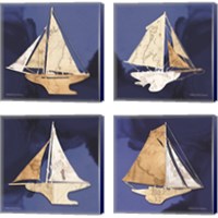 Framed 'Sailboat Blue 4 Piece Canvas Print Set' border=
