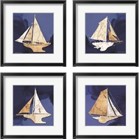 Framed 'Sailboat Blue 4 Piece Framed Art Print Set' border=