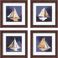 Framed 'Sailboat Blue 4 Piece Framed Art Print Set' border=