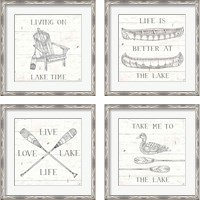 Framed 'Lake Sketches  4 Piece Framed Art Print Set' border=