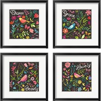 Framed 'Budding Beauty  Dark 4 Piece Framed Art Print Set' border=