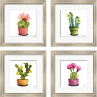 Framed 'Cactus Flowers 4 Piece Framed Art Print Set' border=