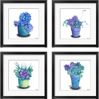 Framed 'Turquoise Succulents 4 Piece Framed Art Print Set' border=