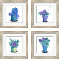 Framed Turquoise Succulents 4 Piece Framed Art Print Set