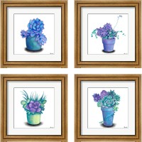Framed 'Turquoise Succulents 4 Piece Framed Art Print Set' border=