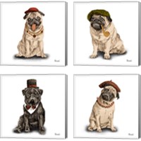 Framed 'Pugs in Hats 4 Piece Canvas Print Set' border=