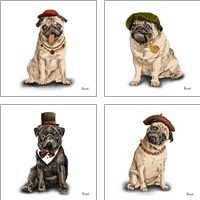 Framed 'Pugs in Hats 4 Piece Art Print Set' border=