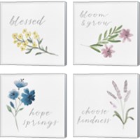 Framed 'Wildflowers and Sentiment 4 Piece Canvas Print Set' border=