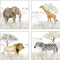 Framed 'Serengeti Wildlife 4 Piece Art Print Set' border=
