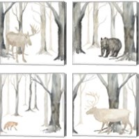 Framed Winter Forest Animal 4 Piece Canvas Print Set