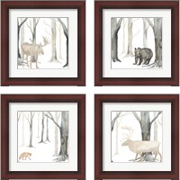 Framed 'Winter Forest Animal 4 Piece Framed Art Print Set' border=