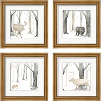 Framed 'Winter Forest Animal 4 Piece Framed Art Print Set' border=
