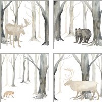 Framed Winter Forest Animal 4 Piece Art Print Set