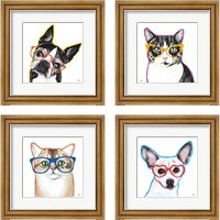 Framed 'Bespectacled Pet 4 Piece Framed Art Print Set' border=