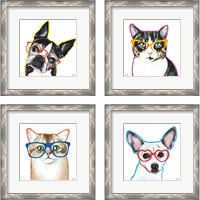 Framed 'Bespectacled Pet 4 Piece Framed Art Print Set' border=