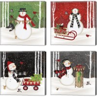 Framed 'Jolly Snowman 4 Piece Canvas Print Set' border=