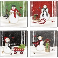 Framed 'Jolly Snowman 4 Piece Canvas Print Set' border=