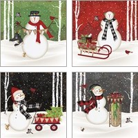 Framed Jolly Snowman 4 Piece Art Print Set