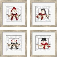 Framed 'Jolly Snowman 4 Piece Framed Art Print Set' border=