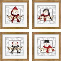 Framed 'Jolly Snowman 4 Piece Framed Art Print Set' border=