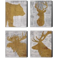 Framed 'Rustic Lodge Animals on Grey 4 Piece Canvas Print Set' border=