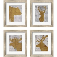 Framed 'Rustic Lodge Animals on Grey 4 Piece Framed Art Print Set' border=