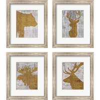 Framed Rustic Lodge Animals on Grey 4 Piece Framed Art Print Set