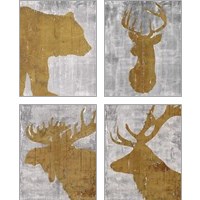 Framed Rustic Lodge Animals on Grey 4 Piece Art Print Set