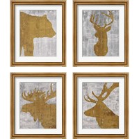 Framed 'Rustic Lodge Animals on Grey 4 Piece Framed Art Print Set' border=