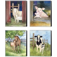 Framed Farm Family Cows & Animals 4 Piece Canvas Print Set