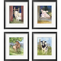 Framed 'Farm Family Cows & Animals 4 Piece Framed Art Print Set' border=