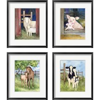 Framed 'Farm Family Cows & Animals 4 Piece Framed Art Print Set' border=