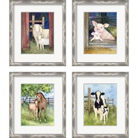 Framed 'Farm Family Cows & Animals 4 Piece Framed Art Print Set' border=