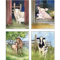 Framed 'Farm Family Cows & Animals 4 Piece Art Print Set' border=