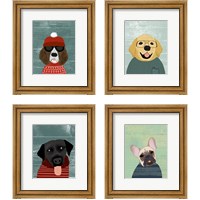 Framed 'Winter Dog 4 Piece Framed Art Print Set' border=