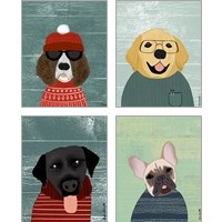 Framed 'Winter Dog 4 Piece Art Print Set' border=