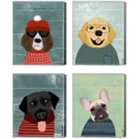 Framed 'Winter Dog 4 Piece Canvas Print Set' border=