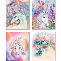 Framed 'Floral Unicorn 4 Piece Art Print Set' border=