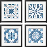 Framed 'Gypsy Wall Tile Blue Gray 4 Piece Framed Art Print Set' border=