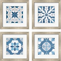 Framed 'Gypsy Wall Tile Blue Gray 4 Piece Framed Art Print Set' border=